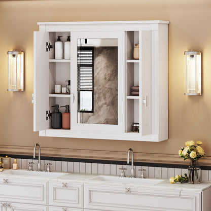 Wall Mounted Bathroom Cabinet with Mirror - 3 Shelves, White