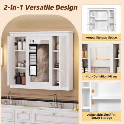 Wall Mounted Bathroom Cabinet with Mirror - 3 Shelves, White