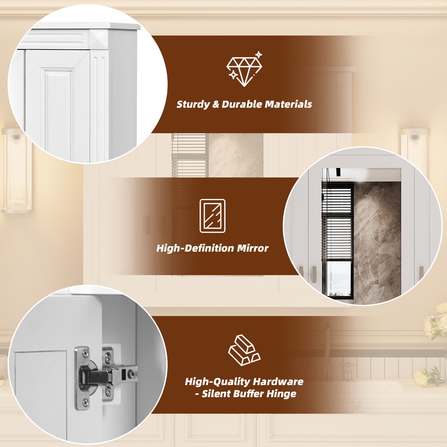 Wall Mounted Bathroom Cabinet with Mirror - 3 Shelves, White