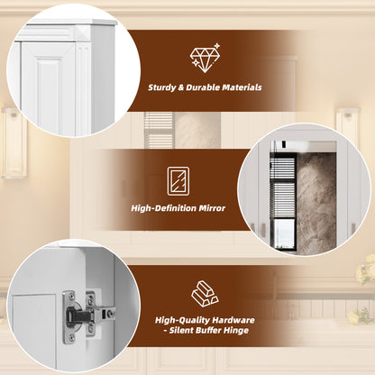 Wall Mounted Bathroom Cabinet with Mirror - 3 Shelves, White
