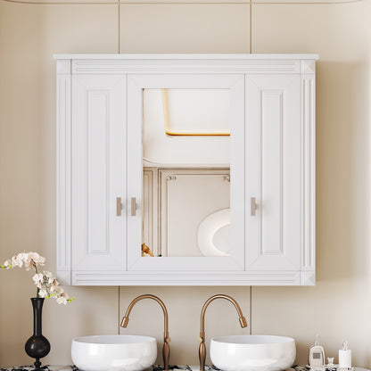 Bathroom Wall Cabinet with Mirror, Wall Mounted Medicine Cabinet with 5 Shelves, Mirrored Door Over Toilet Storage Cabinet, White