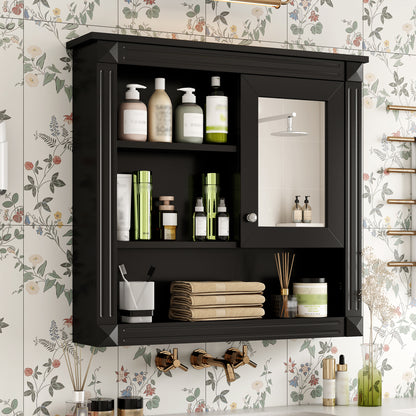 Black Bathroom Storage Cabinet with Mirror - Wall Mounted Medicine Cabinet