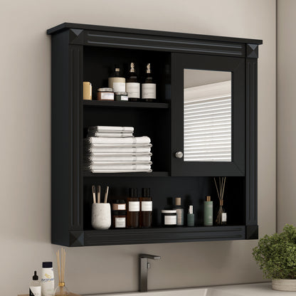 Black Bathroom Storage Cabinet with Mirror - Wall Mounted Medicine Cabinet