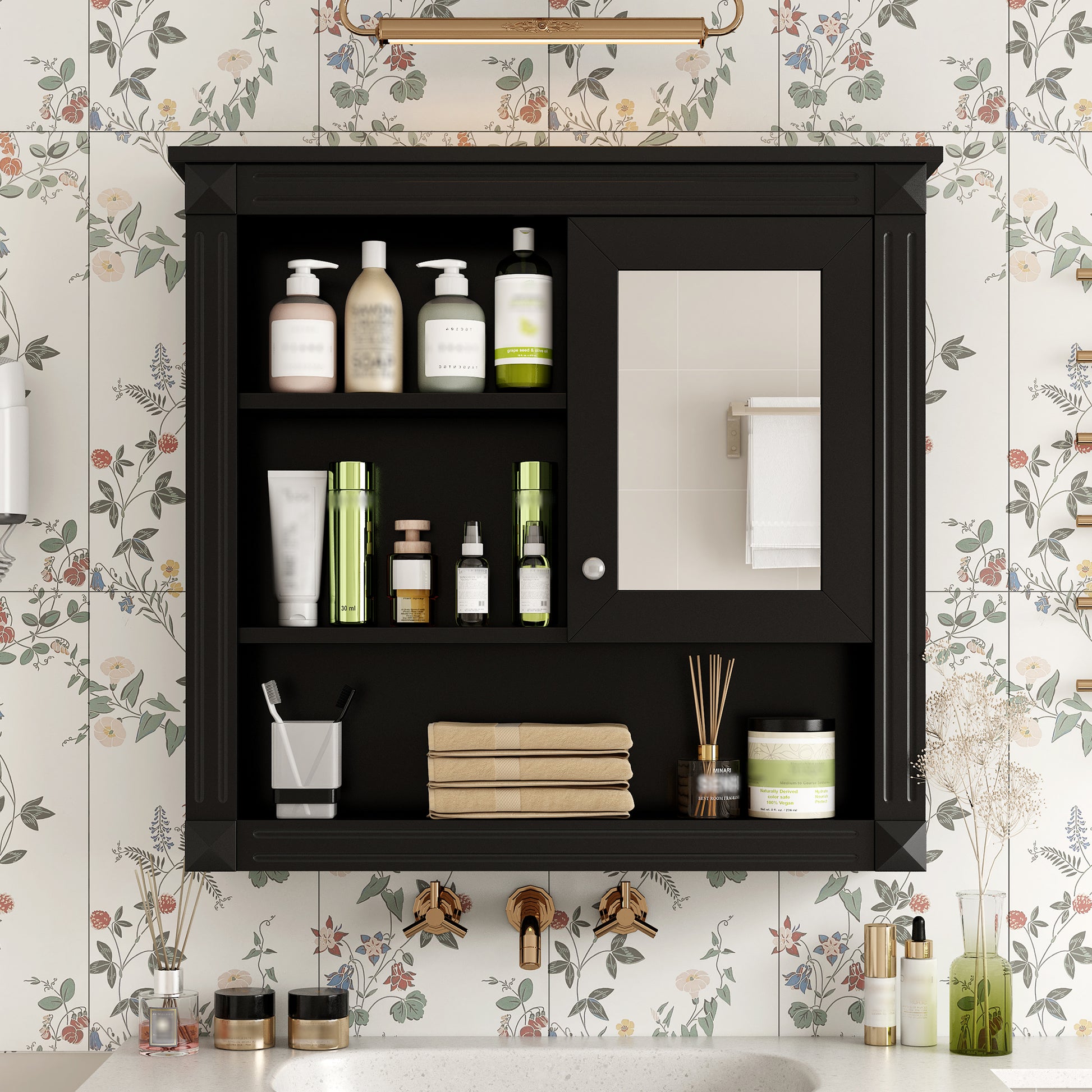 32'' Bathroom Wall Cabinet with Mirror, Wall Mounted Medicine Cabinet with 4 Shelves, Mirrored Door Over Toilet Storage Cabinet& Adjustable Shelves