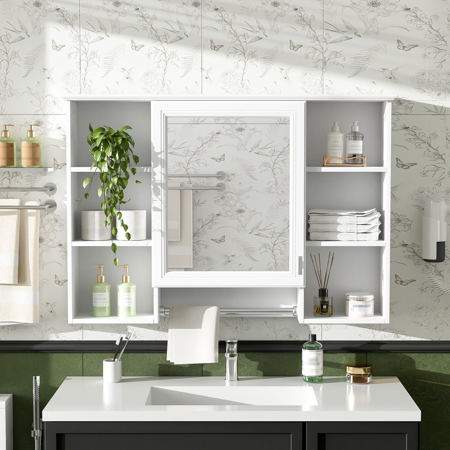 3-in-1 Bathroom Mirror Cabinet, 42 inch Wall Mounted Medicine Cabinet with Adjustable Shelf & Soft Close Door, High-Define Mirror with Storage for Bathroom Vanity