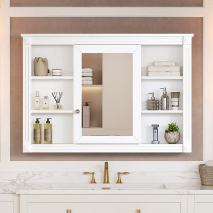42'' Wall Mounted Bathroom Storage Cabinet, Medicine Cabinet, Modern Bathroom Wall Cabinet with Mirror, Mirror Cabinet with 6 Open Shelves (Not Include Bathroom Vanity )