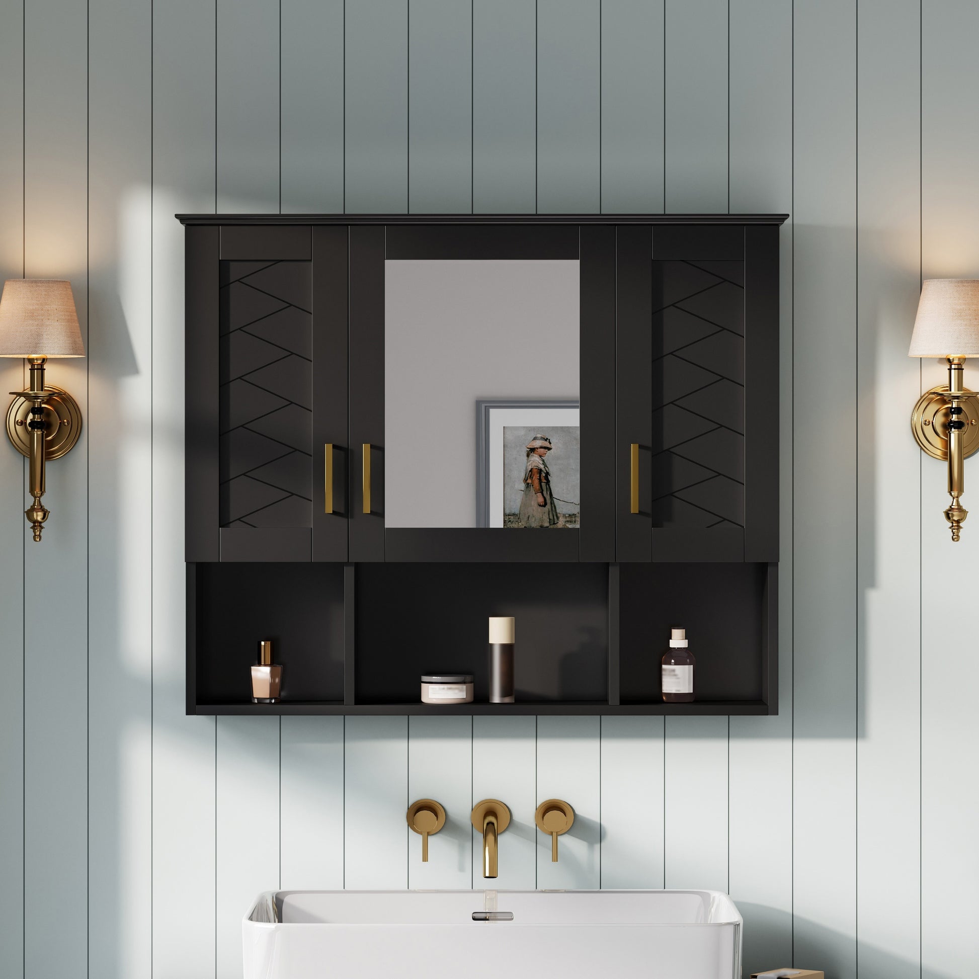 35 inch 2-in-1  Wall Mounted Medicine Cabinet with Adjustable Shelves & Soft Close Doors, High-Define Mirror with Storage for Bathroom Vanity