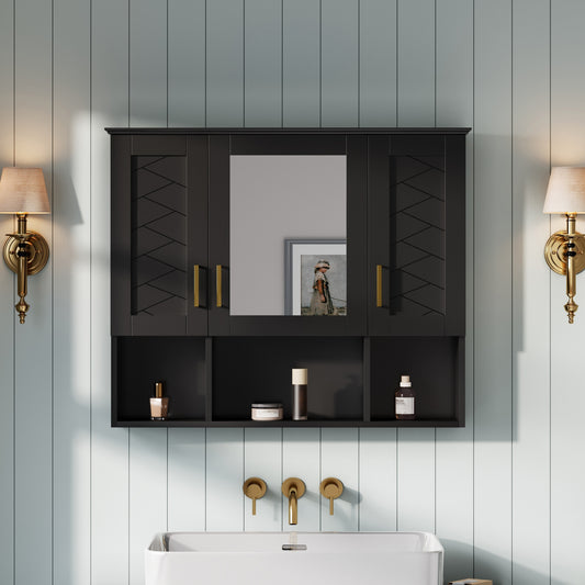 35 inch 2-in-1  Wall Mounted Medicine Cabinet with Adjustable Shelves & Soft Close Doors, High-Define Mirror with Storage for Bathroom Vanity