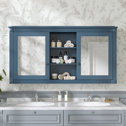 55 inch Wall-Mount 2-in-1 Mirror Cabinet with Adjustable Shelves, Soft-Closing Hinges, High-Definition Mirrors, for Bathroom Vanity, Living Room, Bedroom Storage Organizer