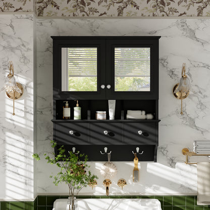 4-in-1 Bathroom Mirror Cabinet, 24-inch Wall Mounted Medicine Cabinet with Drawers & Organizer Hooks, High-Define Mirrors with Storage for Bathroom Vanity