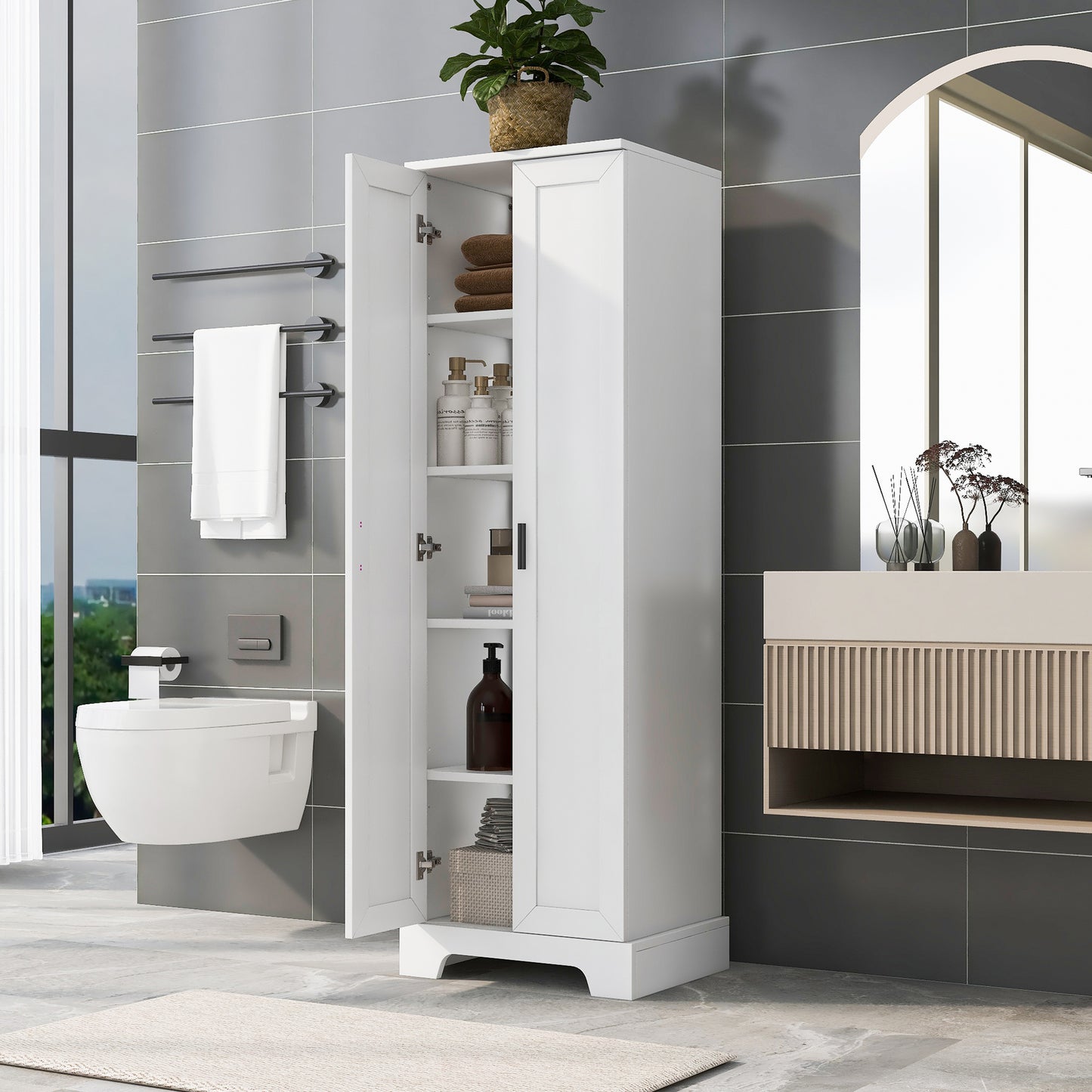 Storage Cabinet with Two Doors for Bathroom, Office, Adjustable Shelf, MDF Board, White  (Old Sku:N725P181207K/WF302824AAK)