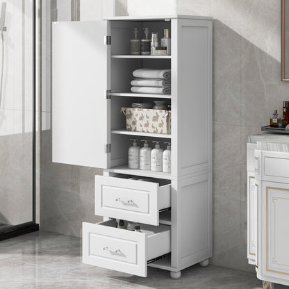 Tall Bathroom Storage Cabinet, Freestanding Storage Cabinet with Two Drawers and Adjustable Shelf, MDF Board with Painted Finish, White (Old Sku:WF312728AAK/N725P241045K)