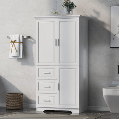 Tall and Wide Storage Cabinet with Doors for Bathroom/Office, Three Drawers, White(Old SKU: N725P331357K/WF299285AAK)