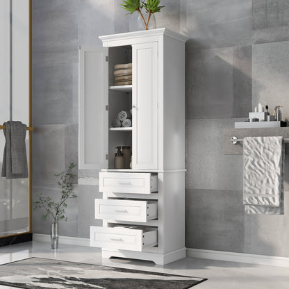 Tall White MDF Bathroom Storage Cabinet with Drawers - Organize Your Space