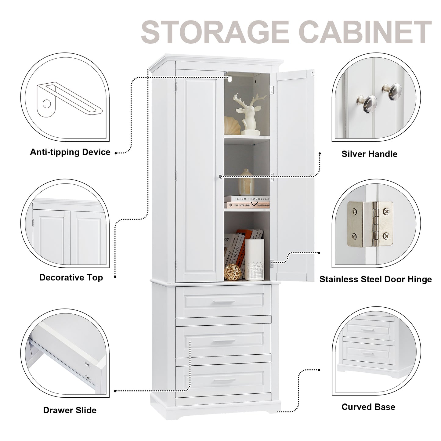 Tall White MDF Bathroom Storage Cabinet with Drawers - Organize Your Space