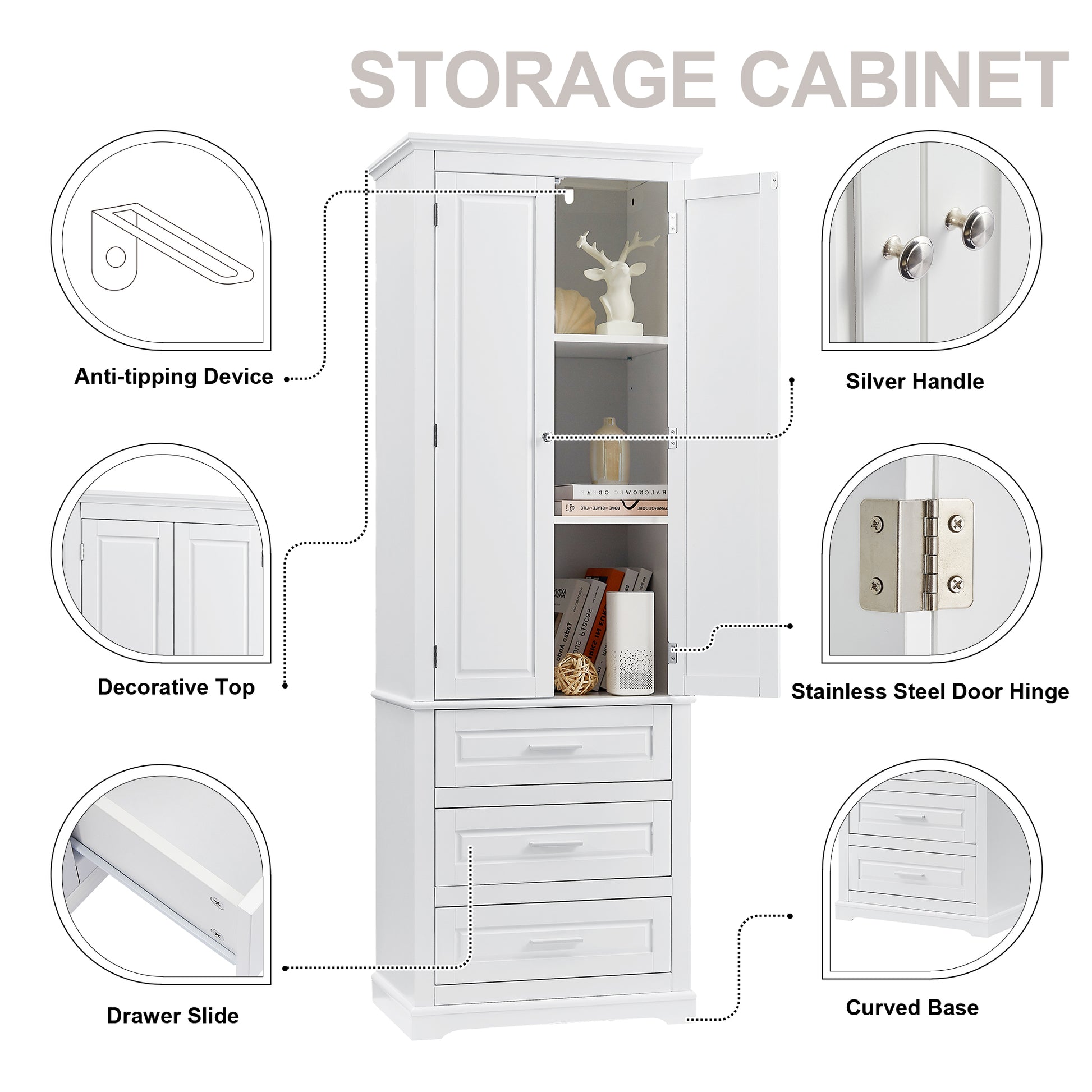 Tall White MDF Bathroom Storage Cabinet with Drawers - Organize Your Space