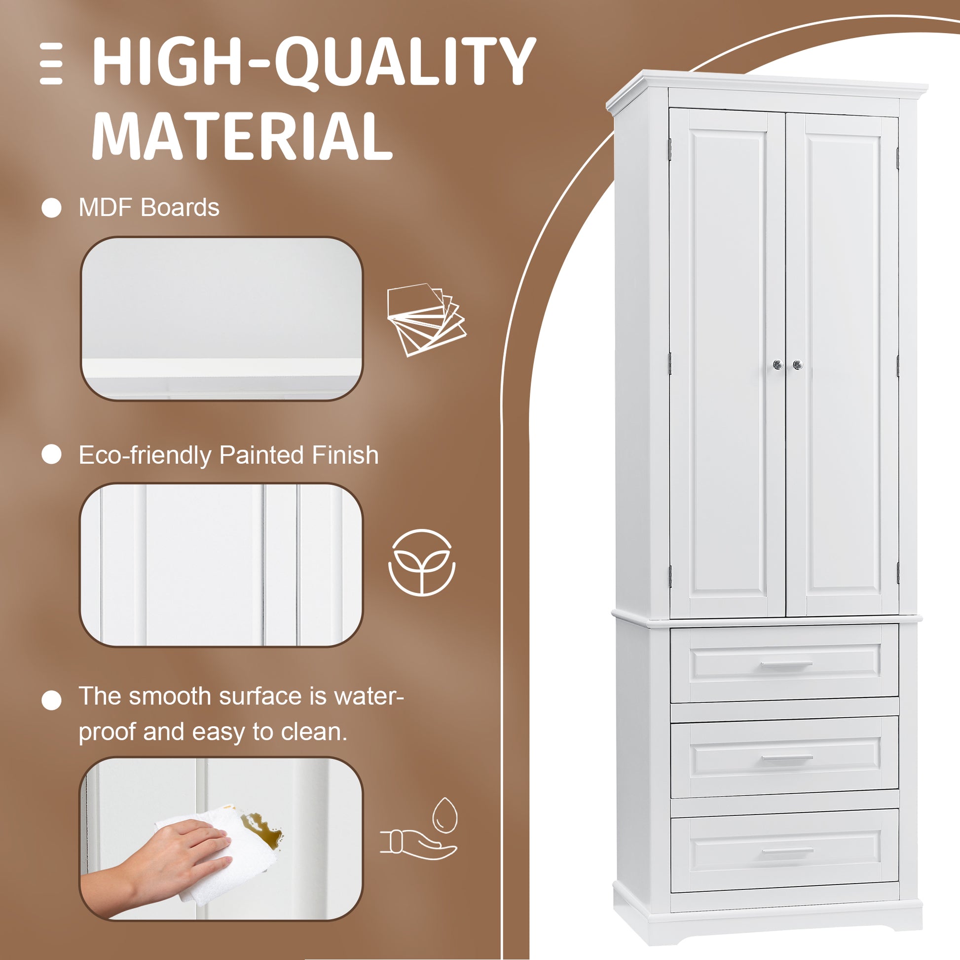 Tall White MDF Bathroom Storage Cabinet with Drawers - Organize Your Space