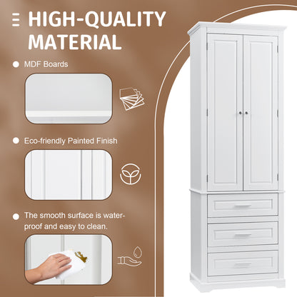 Tall White MDF Bathroom Storage Cabinet with Drawers - Organize Your Space