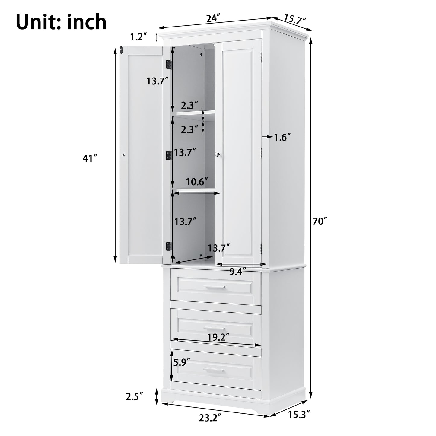 Tall White MDF Bathroom Storage Cabinet with Drawers - Organize Your Space