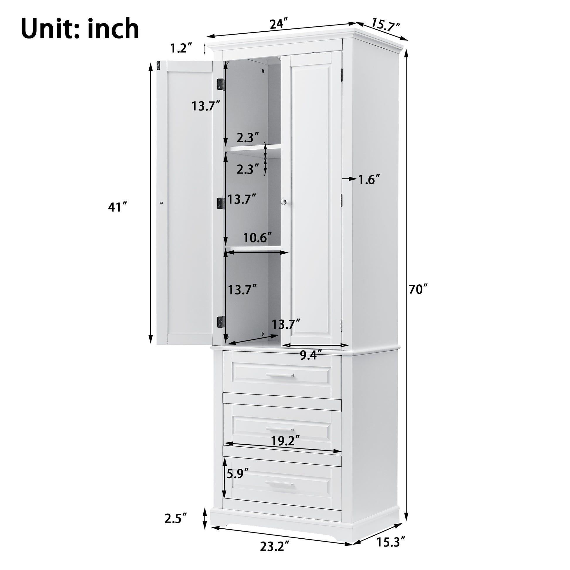 Tall White MDF Bathroom Storage Cabinet with Drawers - Organize Your Space