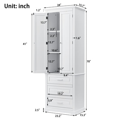 Tall White MDF Bathroom Storage Cabinet with Drawers - Organize Your Space