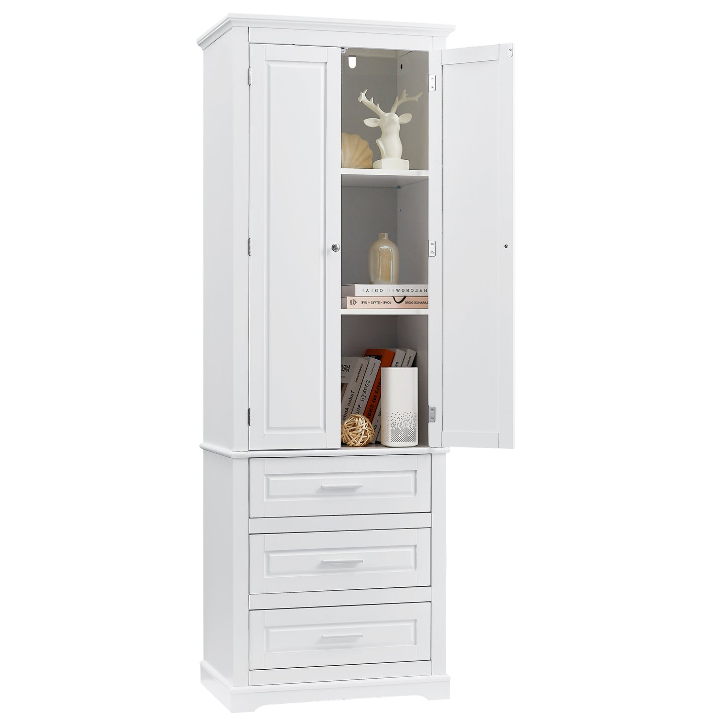 Tall White MDF Bathroom Storage Cabinet with Drawers - Organize Your Space