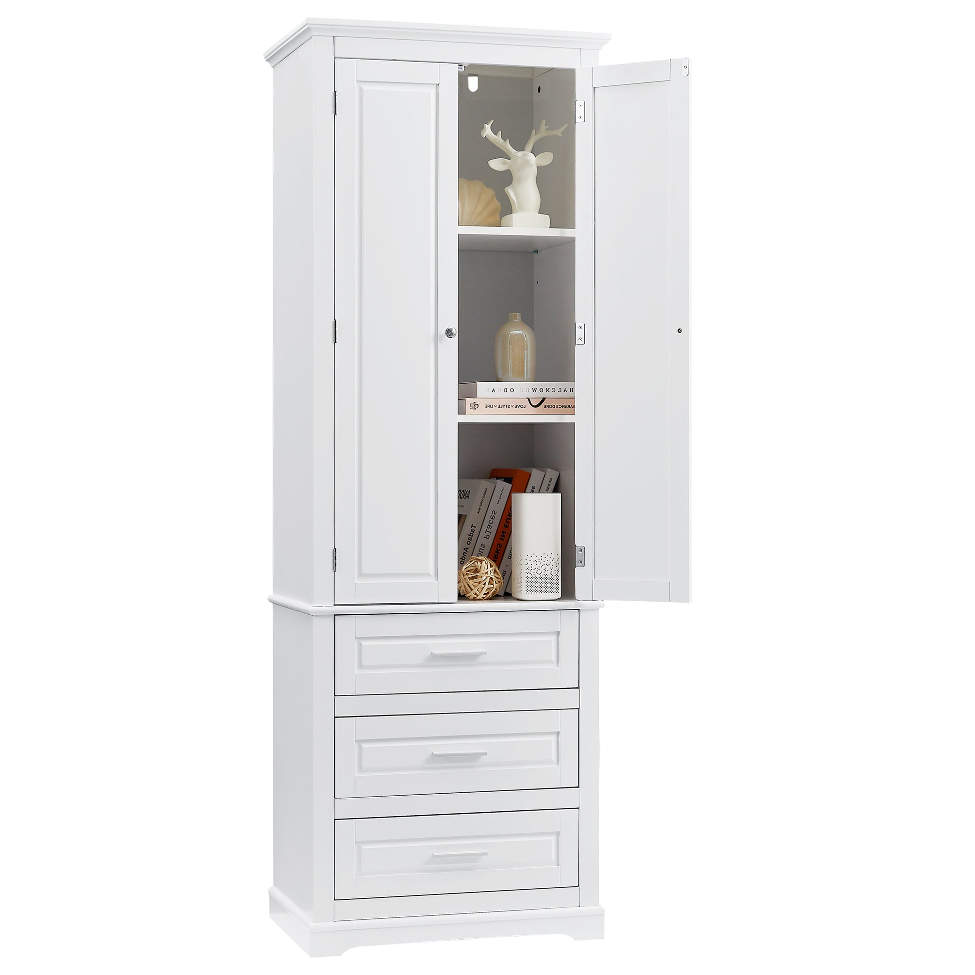 Tall White MDF Bathroom Storage Cabinet with Drawers - Organize Your Space