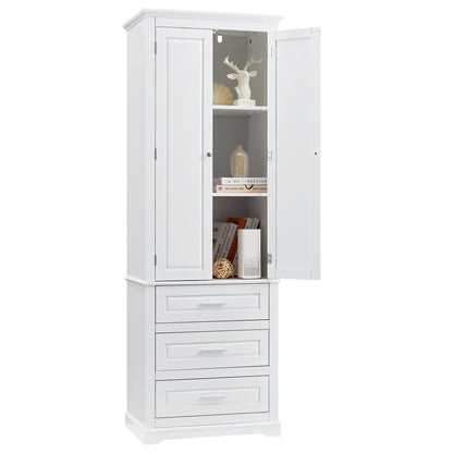 Tall White MDF Bathroom Storage Cabinet with Drawers - Organize Your Space