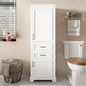 71-inch tall freestanding bathroom vanity with damping-hinge doors and drawers, featuring a modern elegant design. Includes adjustable shelves, a fixed shelf, and space-saving storage.