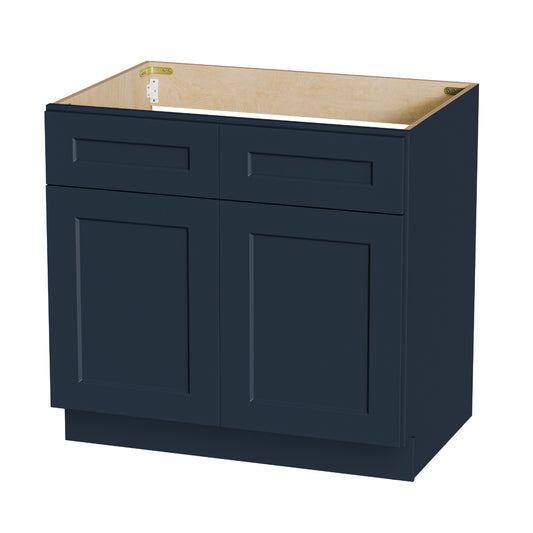 Shaker Bathroom Vanity - 36" Blue Wood Sink Base Cabinet RTA