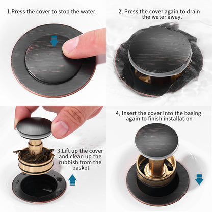 Stainless Steel Pop-Up Sink Drain with Clogging Prevention for Bathroom Sinks
