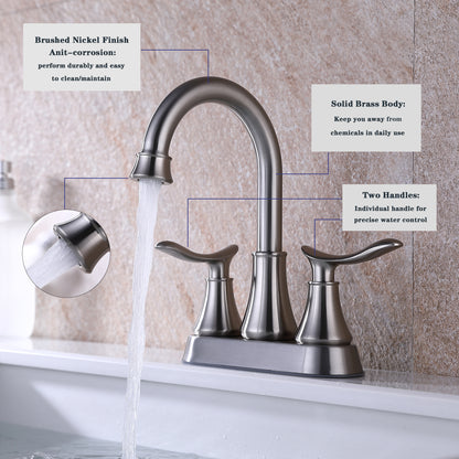 Brushed Nickel 2-Handle Bathroom Faucet - Sink Faucet with Drain