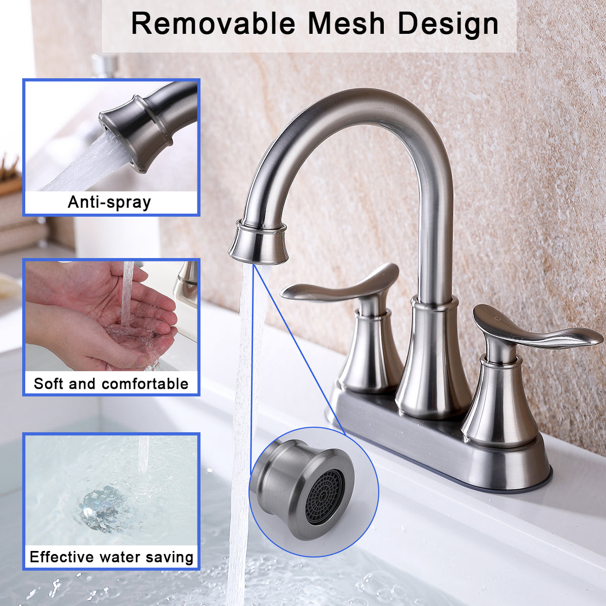 Brushed Nickel 2-Handle Bathroom Faucet - Sink Faucet with Drain