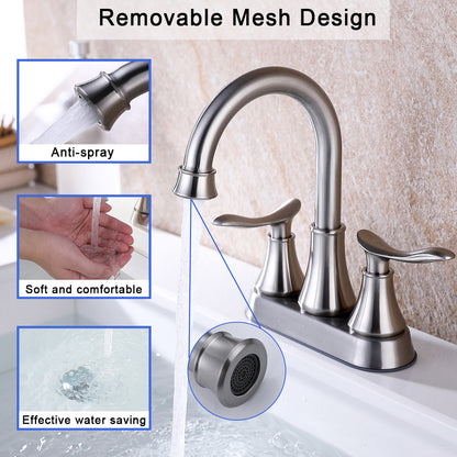 Brushed Nickel 2-Handle Bathroom Faucet - Sink Faucet with Drain