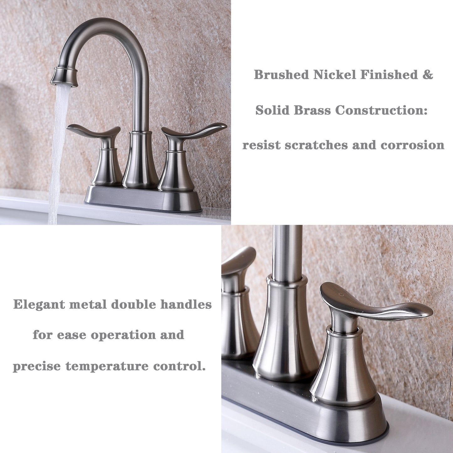 Brushed Nickel 2-Handle Bathroom Faucet - Sink Faucet with Drain