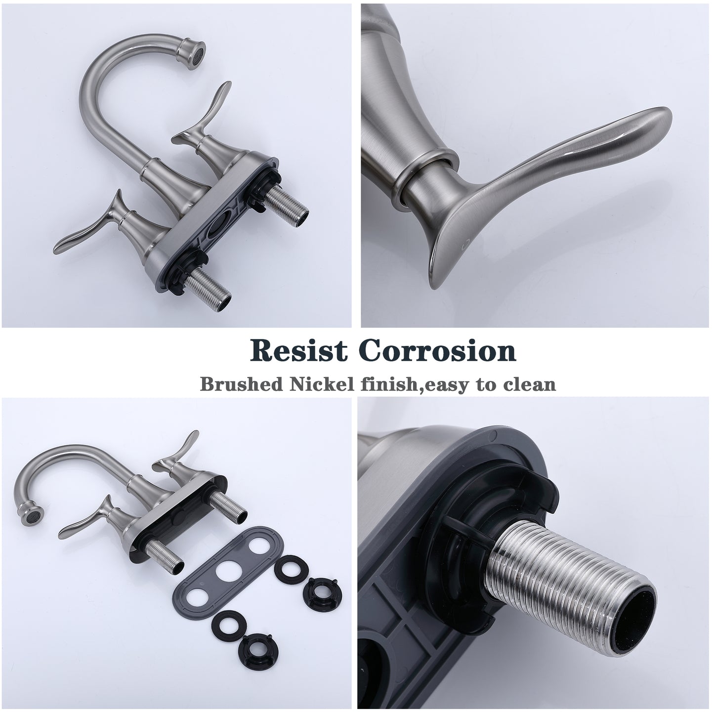 Brushed Nickel 2-Handle Bathroom Faucet - Sink Faucet with Drain