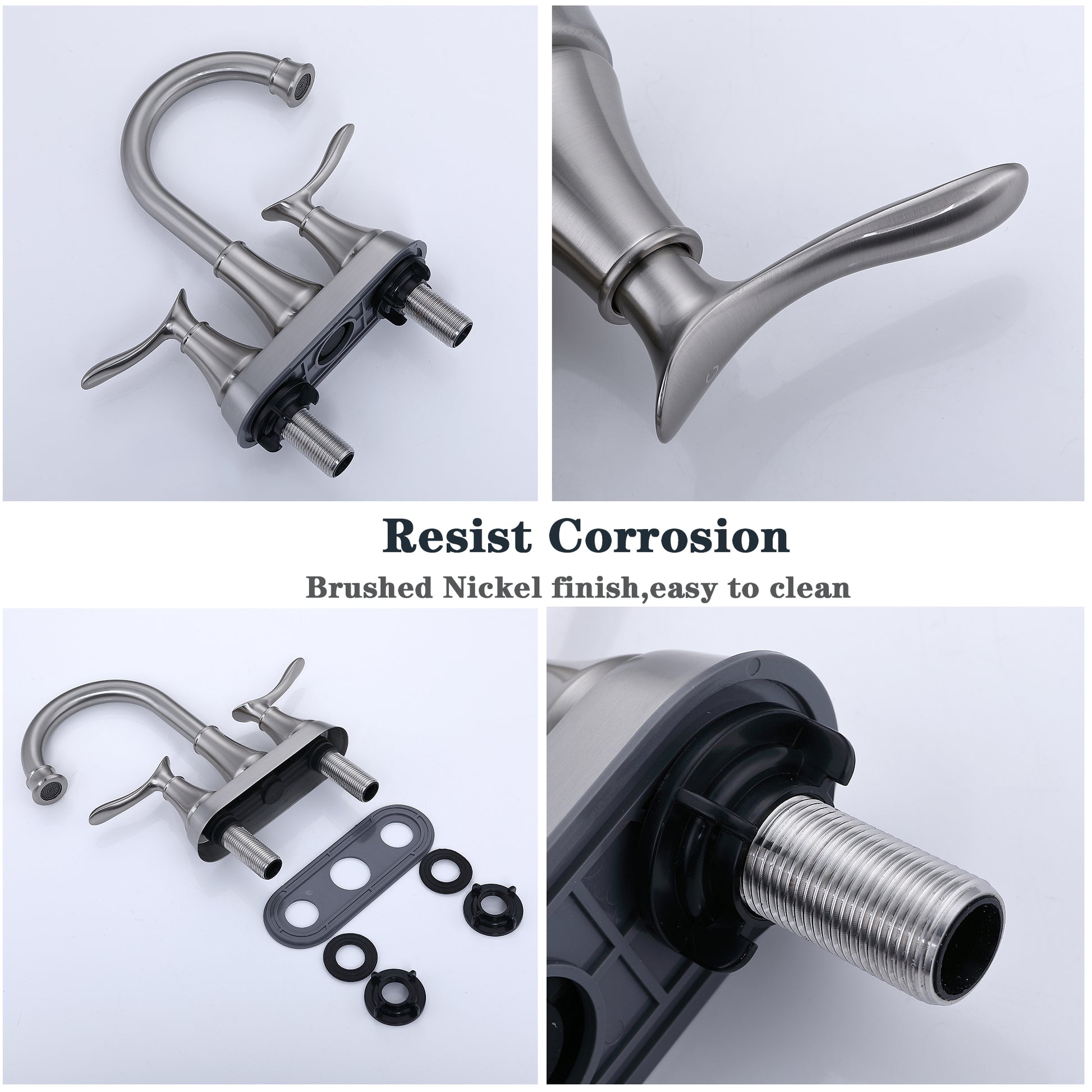Brushed Nickel 2-Handle Bathroom Faucet - Sink Faucet with Drain
