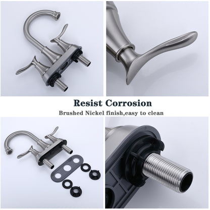 Brushed Nickel 2-Handle Bathroom Faucet - Sink Faucet with Drain