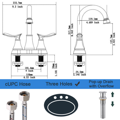 Brushed Nickel 2-Handle Bathroom Faucet - Sink Faucet with Drain
