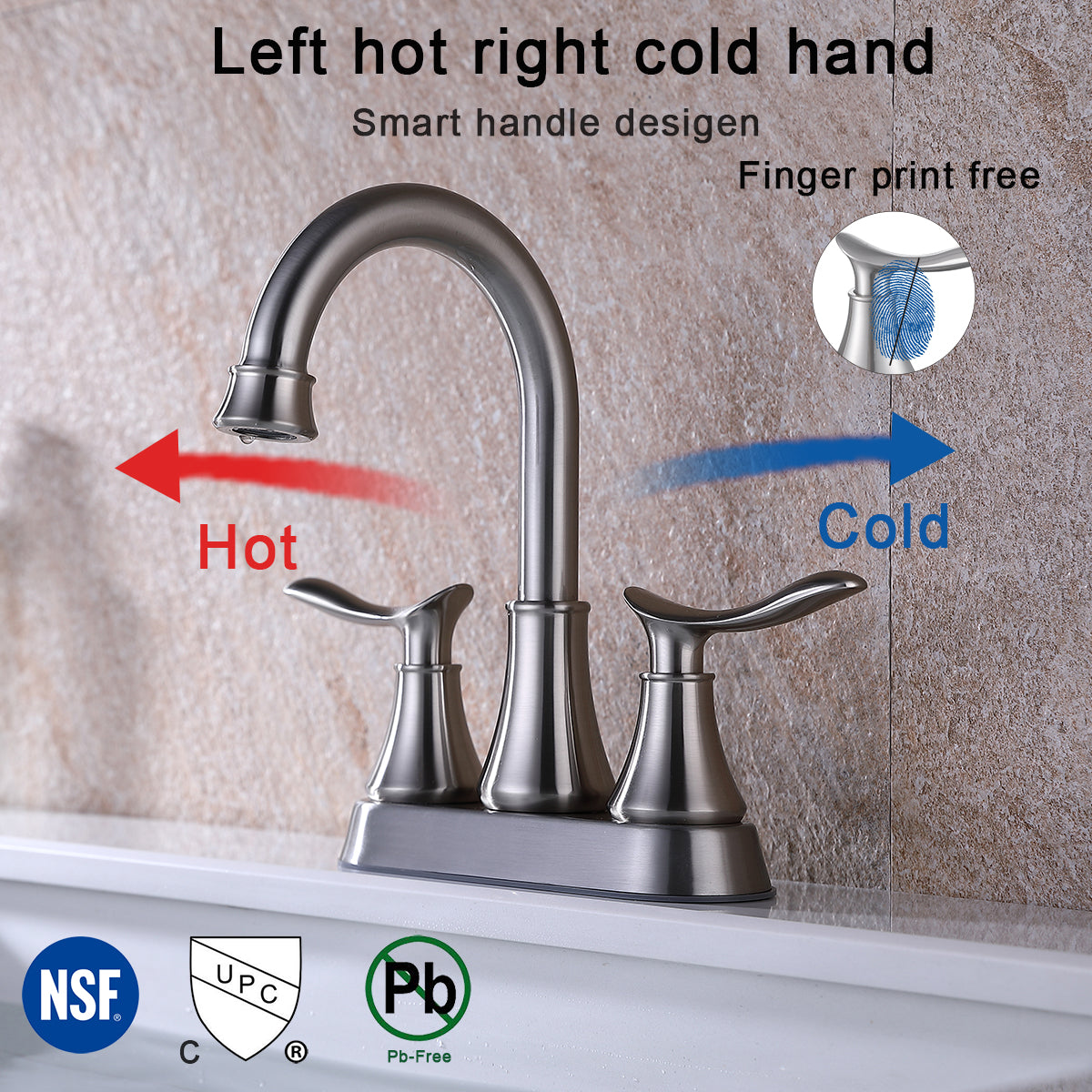 Brushed Nickel 2-Handle Bathroom Faucet - Sink Faucet with Drain