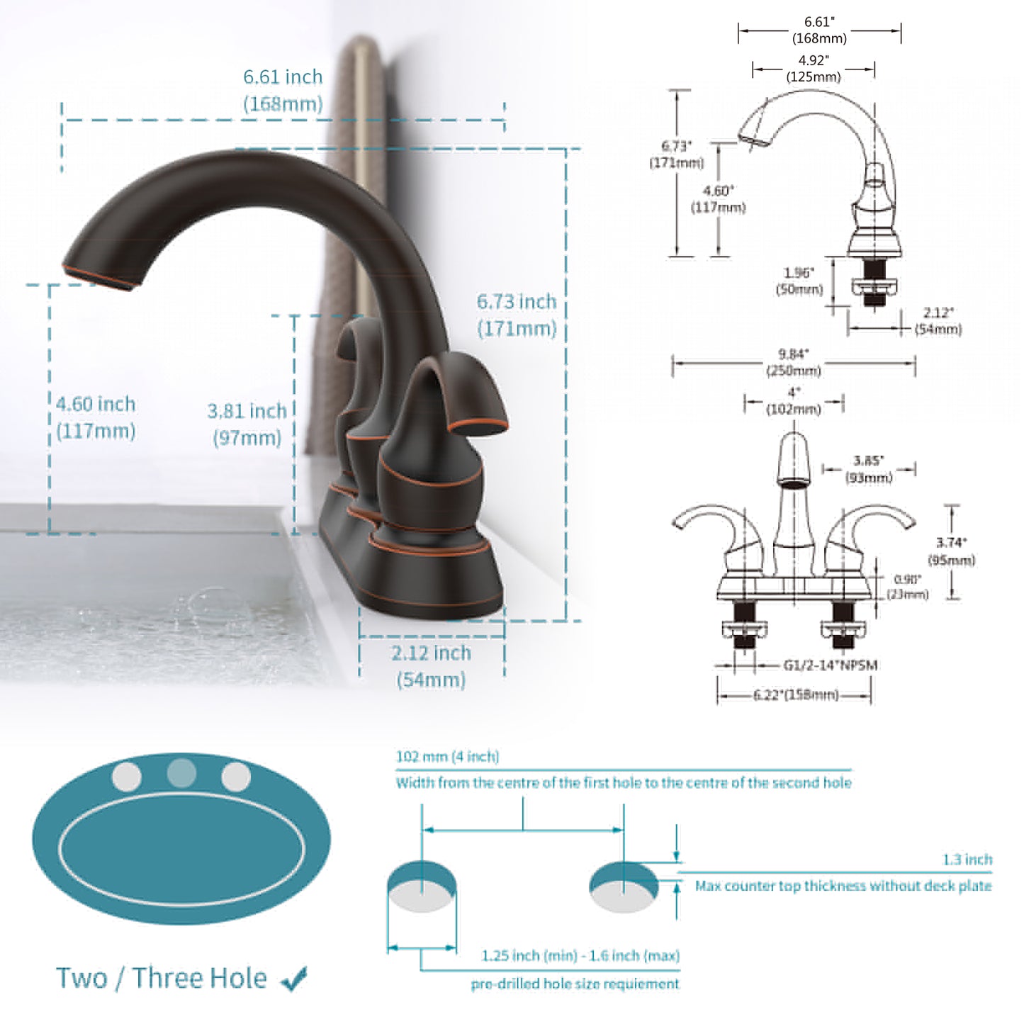 Oil-Rubbed Bronze 2-Handle Bathroom Faucet Set
