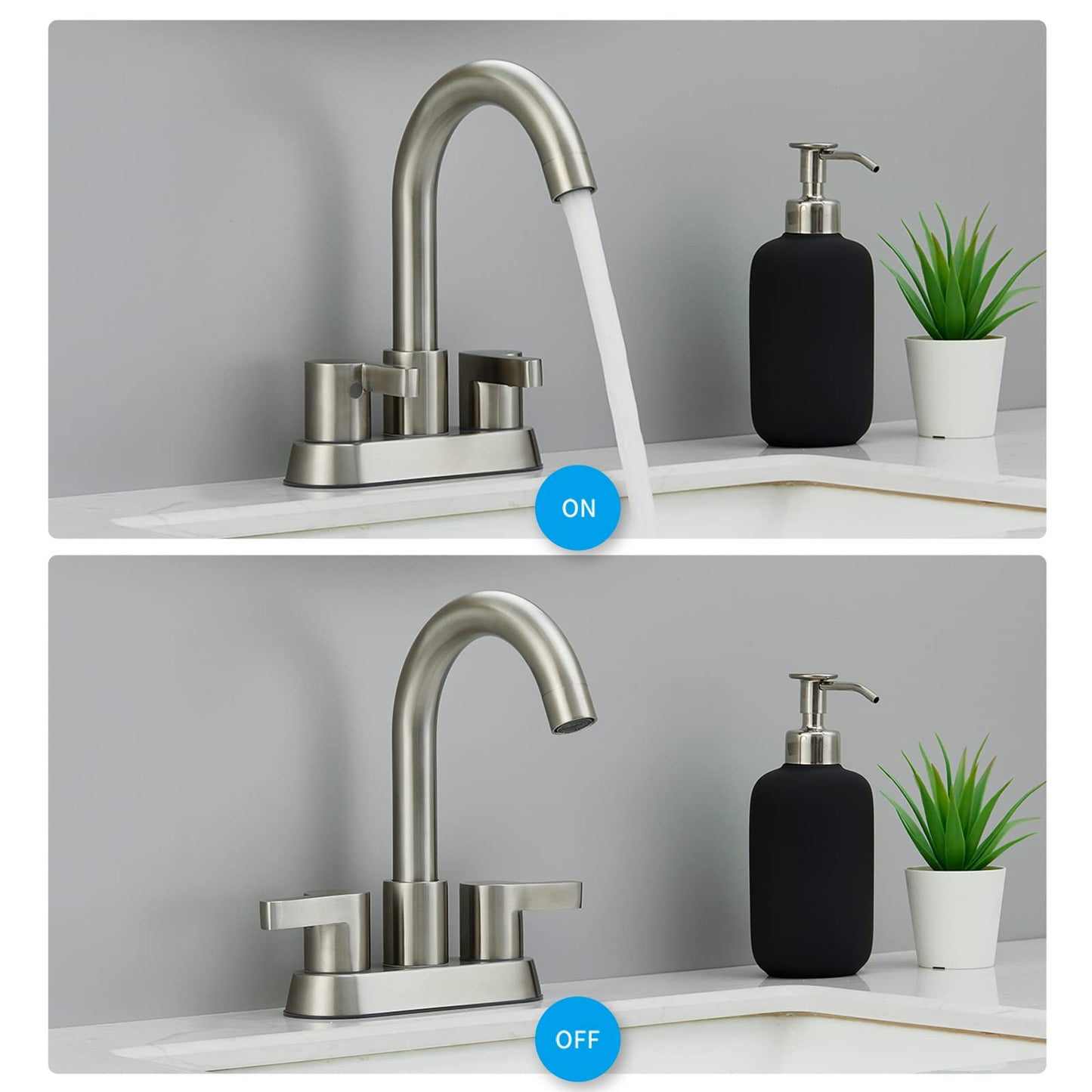 Brushed Nickel Bathroom Faucet 2 Handle Centerset - Sink Faucets