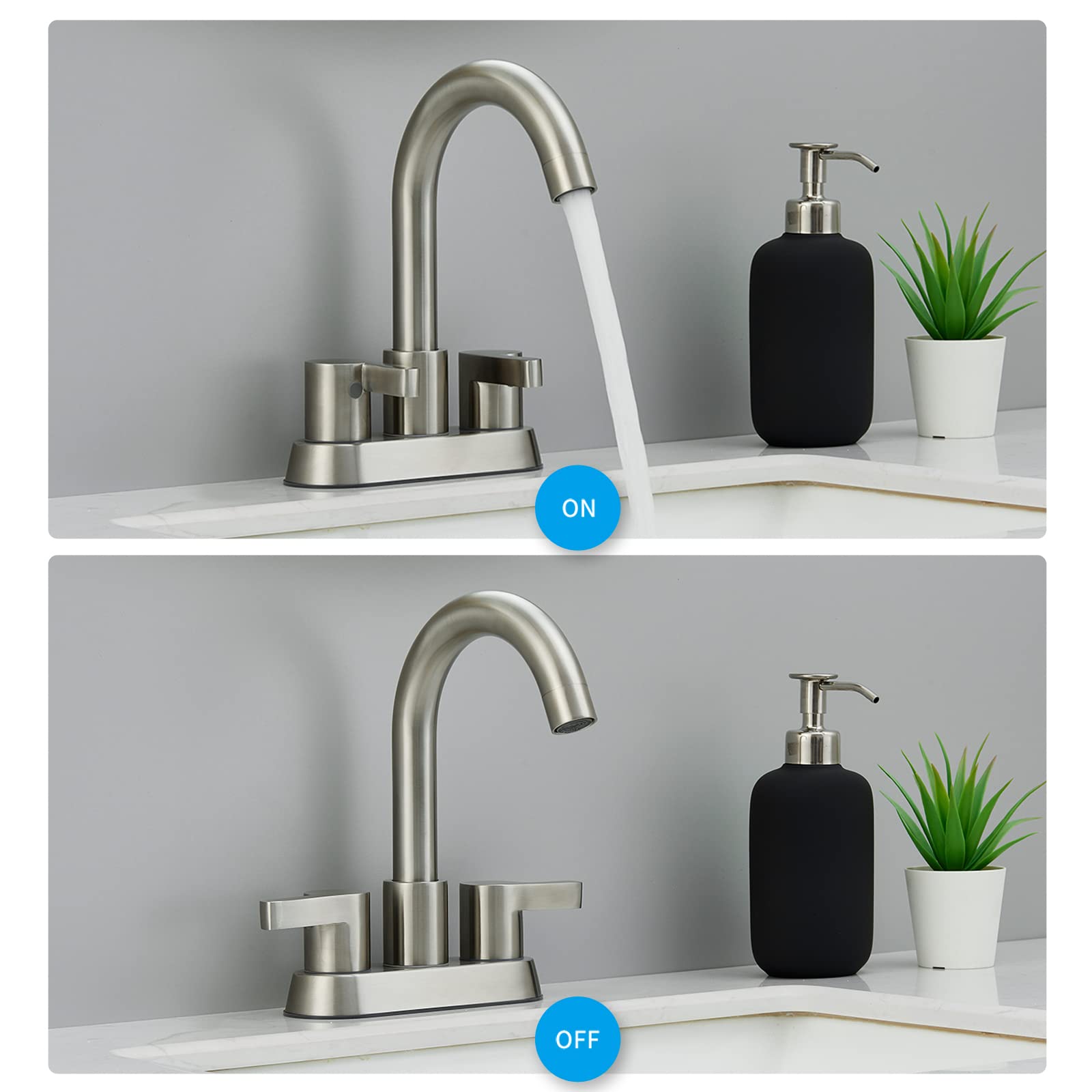 Brushed Nickel Bathroom Faucet 2 Handle Centerset - Sink Faucets