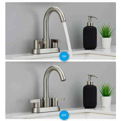 Brushed Nickel Bathroom Faucet 2 Handle Centerset - Sink Faucets