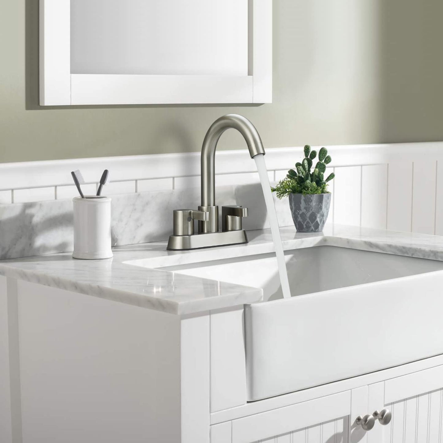 Brushed Nickel Bathroom Faucet 2 Handle Centerset - Sink Faucets