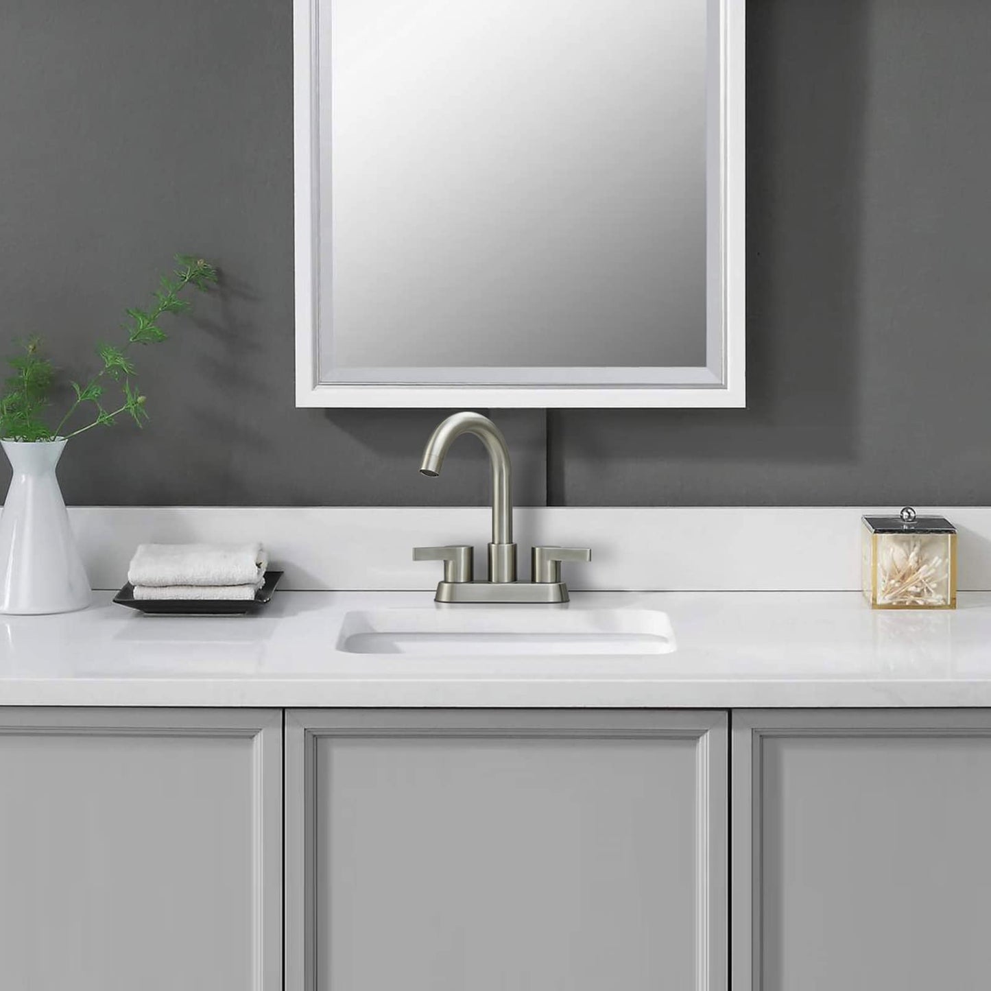 Brushed Nickel Bathroom Faucet 2 Handle Centerset - Sink Faucets