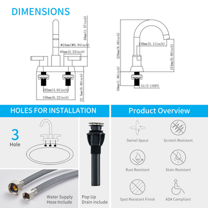 Brushed Nickel Bathroom Faucet 2 Handle Centerset - Sink Faucets