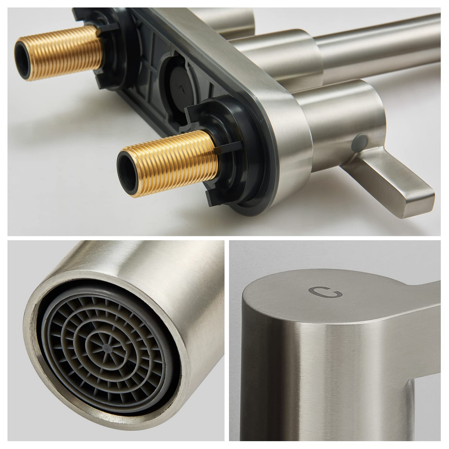 Brushed Nickel Bathroom Faucet 2 Handle Centerset - Sink Faucets
