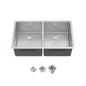 33"x19" Embedded Double Bowl Kitchen Sink, Undermount Handmade Sink in Brushed (Sink only)
