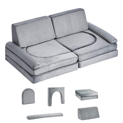Modular Kids Play Couch Sectional Toddler Sofa with Armrests 10 Pcs Gray